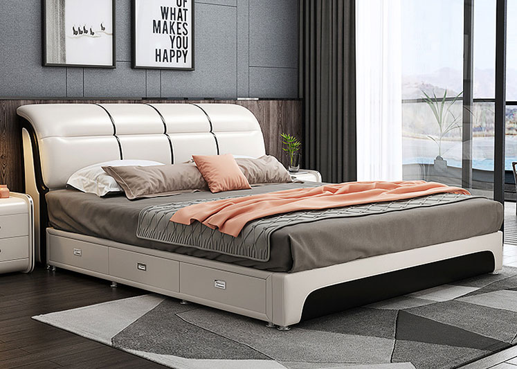 簡約家具 現代簡約真皮床 簡約輕奢主臥雙人床