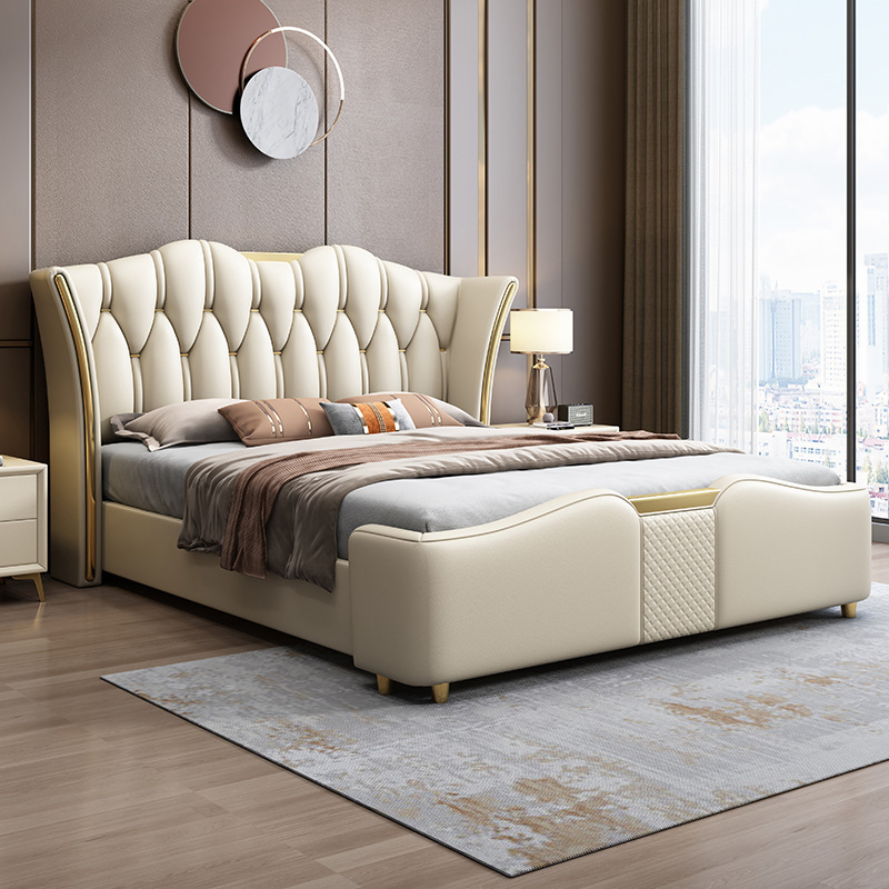 簡約家具 輕奢主臥真皮床 現代簡約主臥皮床