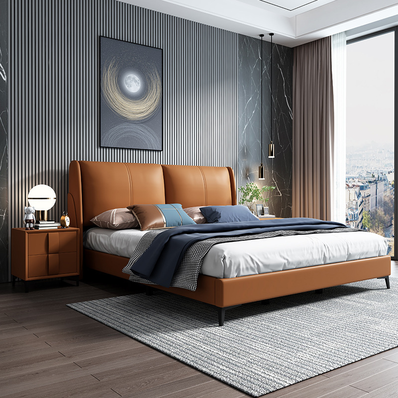 簡約家具 意式輕奢雙人床 臥室懸浮大象耳朵單人皮床