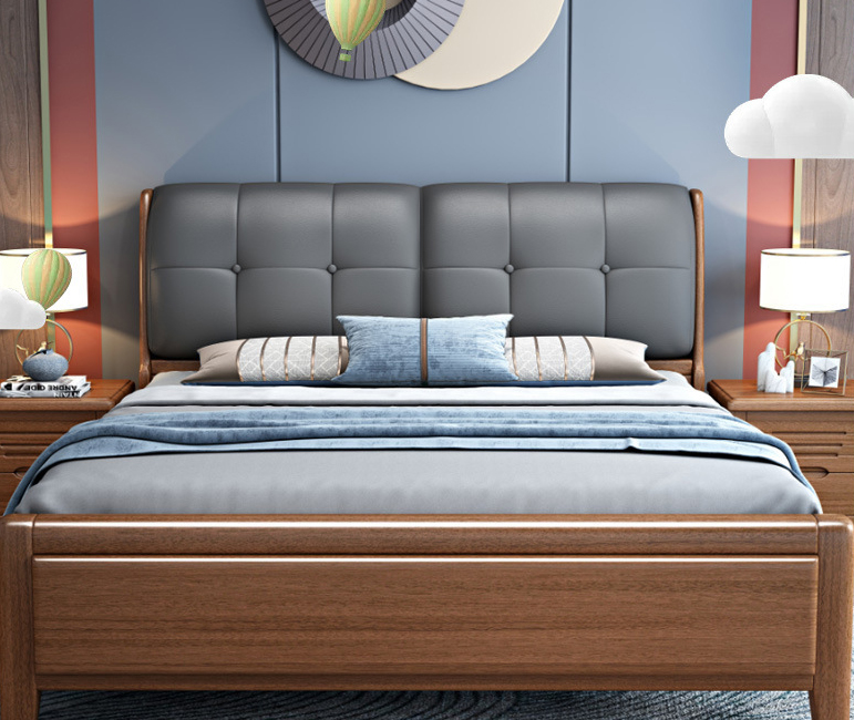 中式家具 胡桃木實(shí)木床 輕奢主臥抽屜高箱儲(chǔ)物床