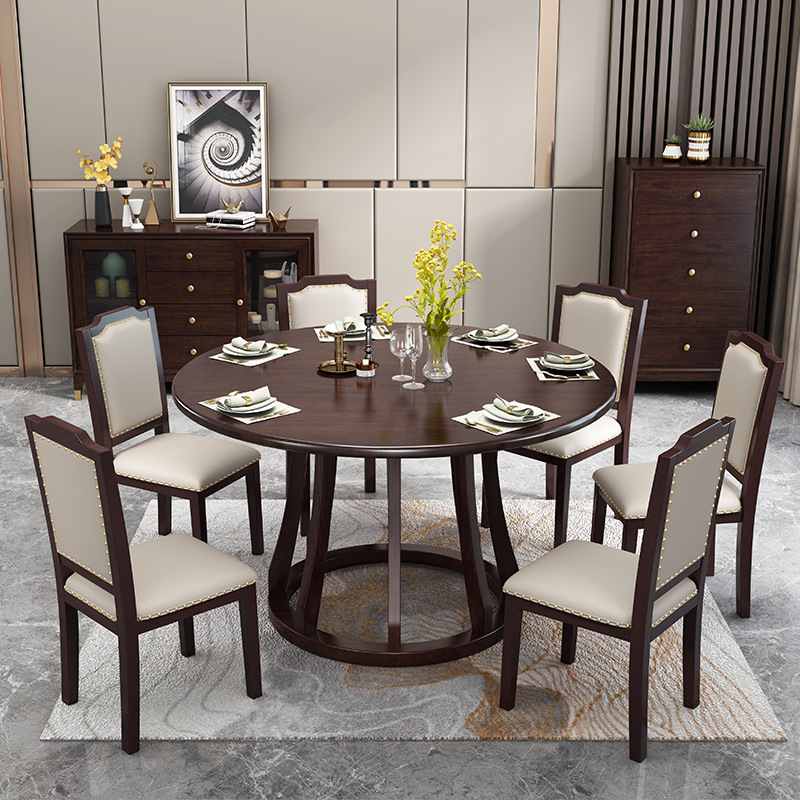 美式家具 實(shí)木餐桌椅 現(xiàn)代簡(jiǎn)約圓形櫻桃木吃飯桌