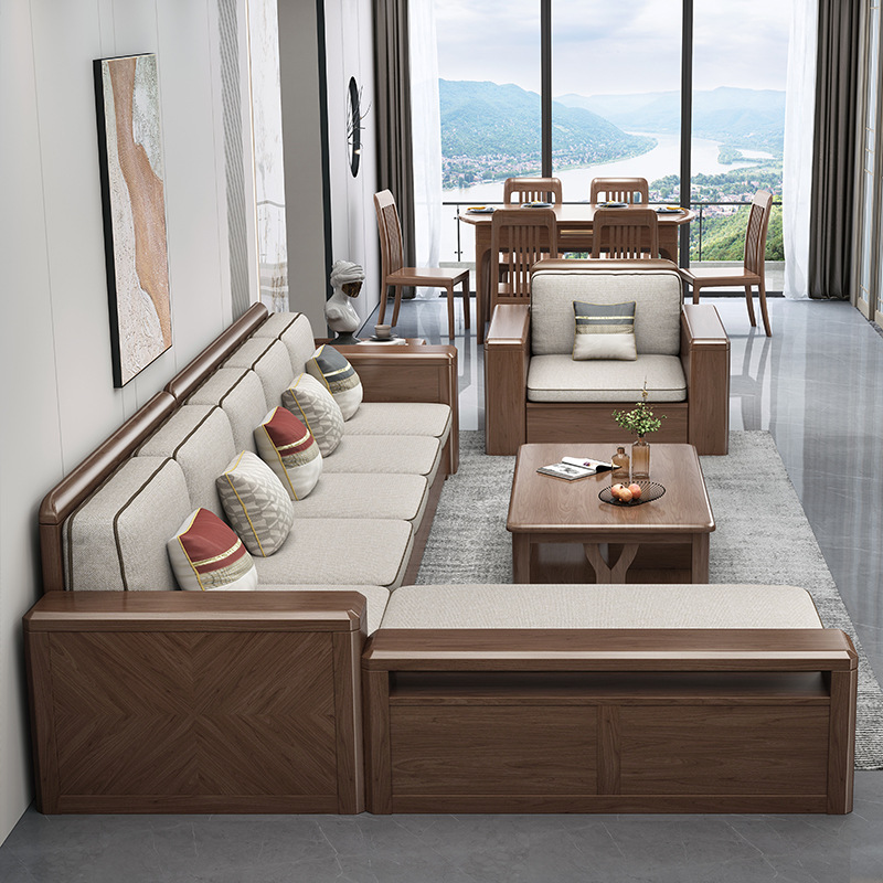 簡(jiǎn)約家具 德式實(shí)木沙發(fā) 現(xiàn)代簡(jiǎn)約胡桃木儲(chǔ)物沙發(fā)