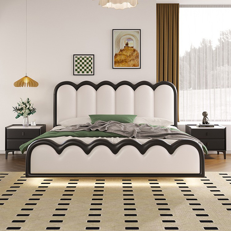 簡(jiǎn)約家居 真皮懸浮床 輕奢軟包皮藝床