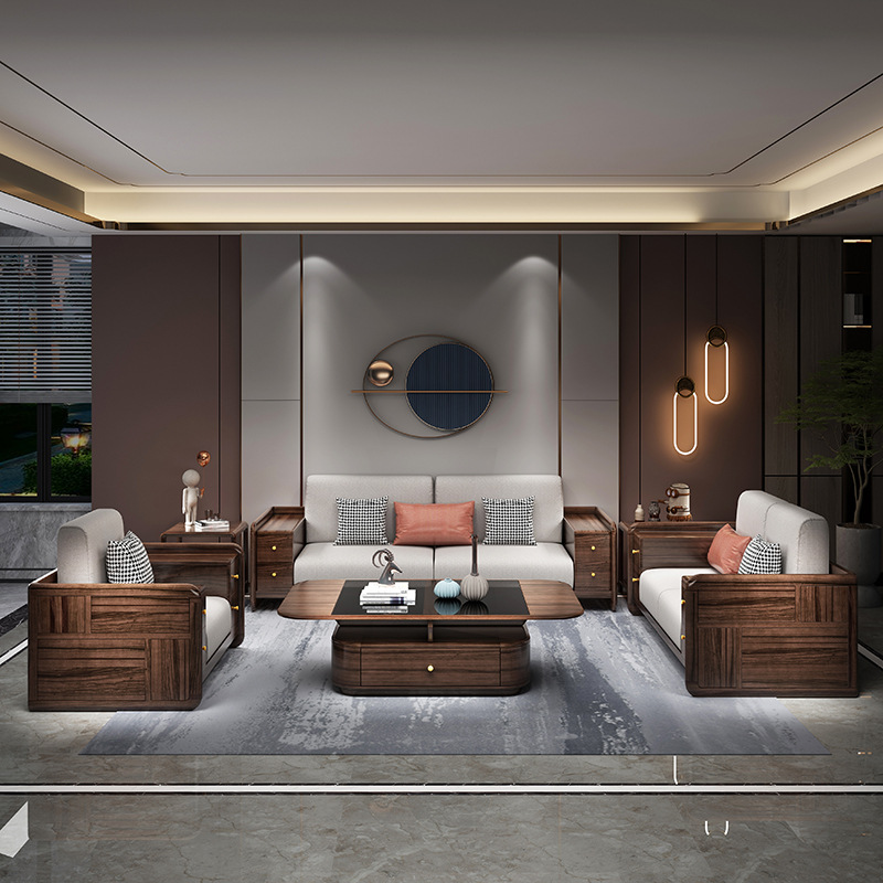 新中式家具 黑胡桃木實木沙發(fā) 現(xiàn)代實木沙發(fā)家具