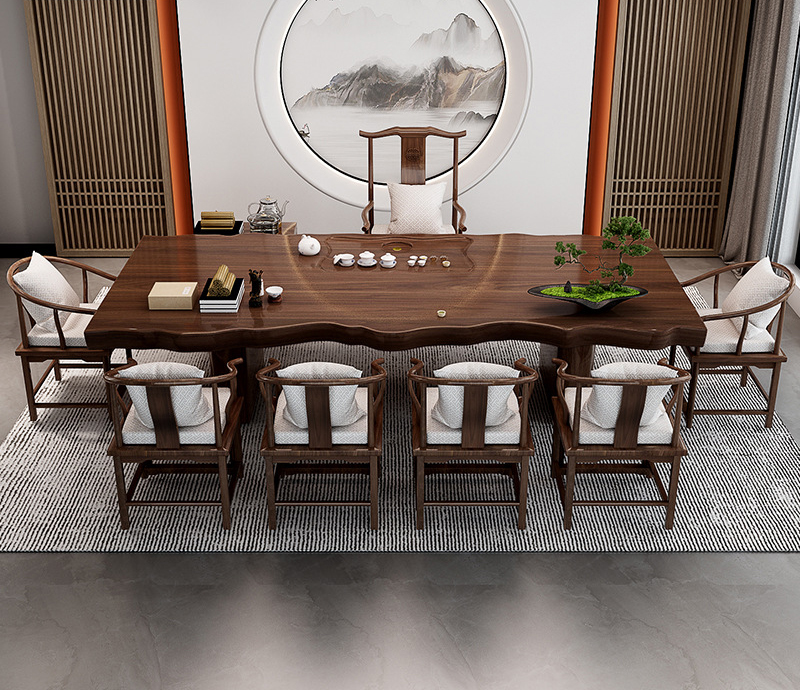 茶桌茶臺(tái) 新中式實(shí)木大板茶桌椅