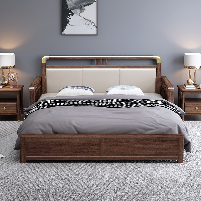 新中式家具 實(shí)木沙發(fā)床 胡桃木實(shí)木伸縮推拉床