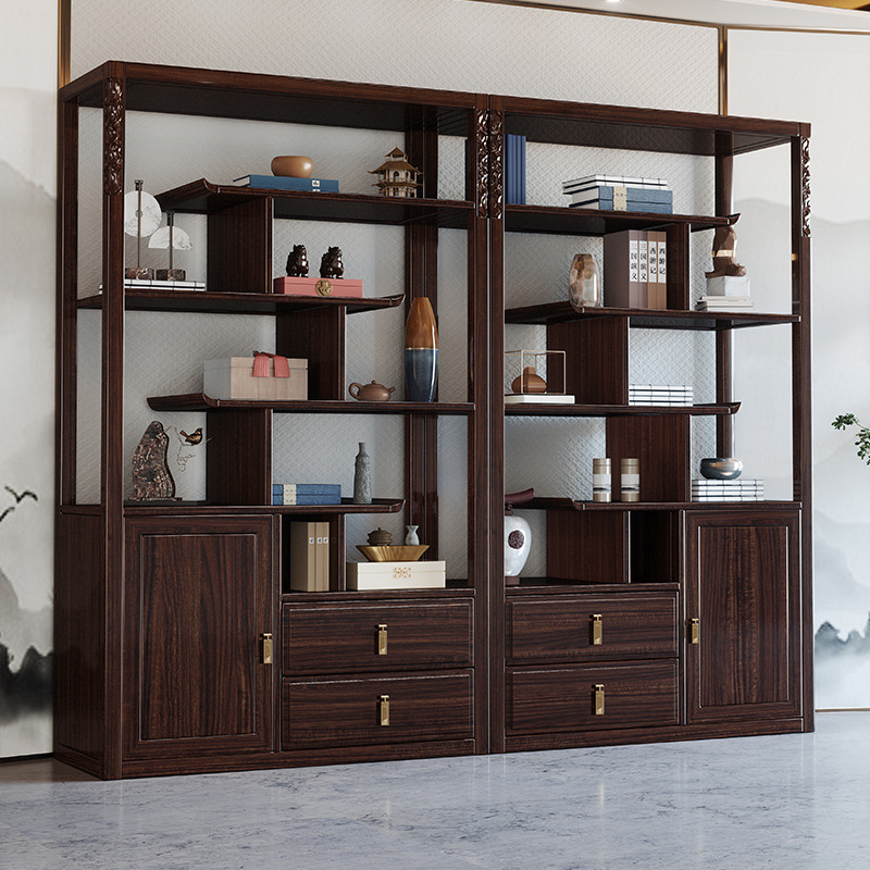新中式家具 烏金木博古架 書(shū)房全實(shí)木置物書(shū)架