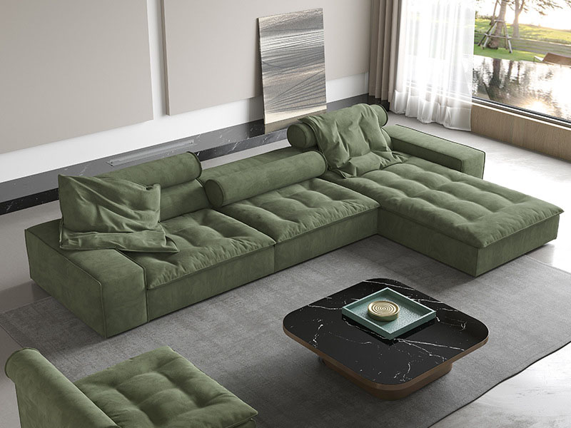 簡約家具 意式極簡磨砂布藝方塊直排沙發(fā)