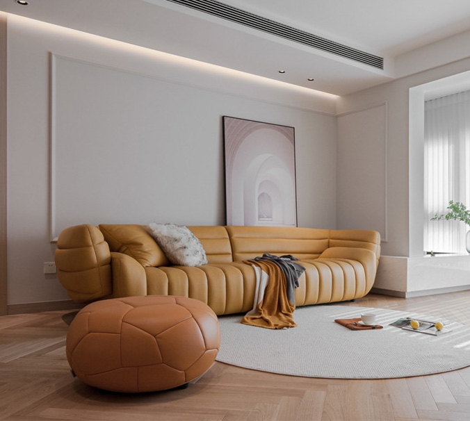 意式輕奢沙發(fā) 香蕉沙發(fā)磨砂絨布創(chuàng)意布藝沙發(fā)