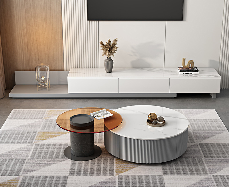 輕奢極簡巖板電視柜組合 現(xiàn)代簡約意式客廳伸縮電視柜