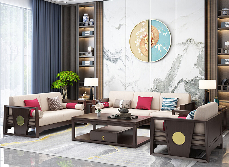 新中式冬夏兩用實木沙發(fā) 中式現(xiàn)代簡約古典輕奢客廳布藝沙發(fā)