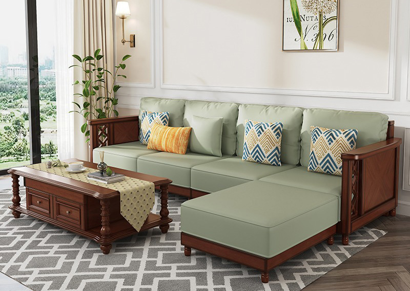 美式實木沙發(fā) 復(fù)古風(fēng)現(xiàn)代簡約沙發(fā)四人位帶貴妃