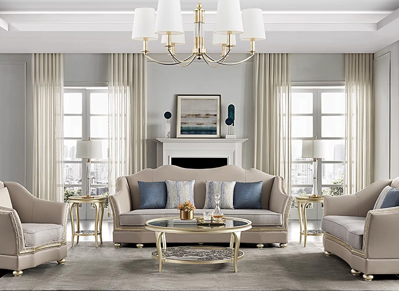 美式輕奢實木真皮沙發(fā) 歐法客廳高檔別墅大戶型家具