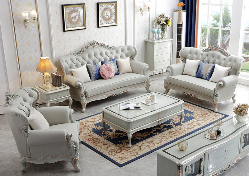 美式家具 宮廷法式高檔真皮沙發(fā) 單雙三人位奢華別墅沙發(fā)