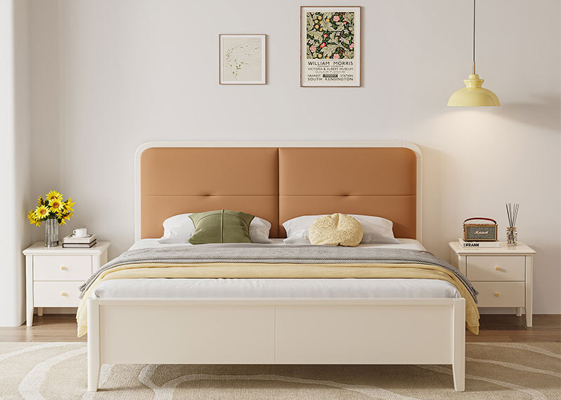 北歐實木床 現(xiàn)代簡約臥室真皮軟靠床