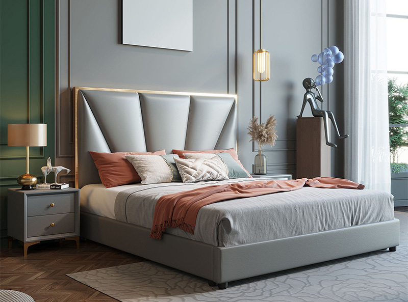 現(xiàn)代輕奢真皮床 簡約臥室雙人皮藝床