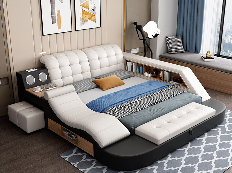 現(xiàn)代簡約皮藝雙人床 簡約輕奢多功能按摩儲物榻榻米皮床