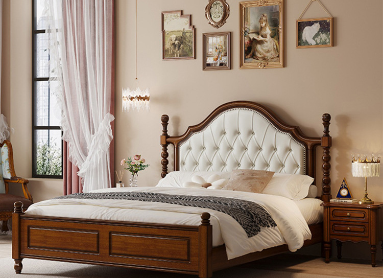 美式家具 美式鄉(xiāng)村復(fù)古實(shí)木床 軟包雙人床家用輕奢簡約儲物床