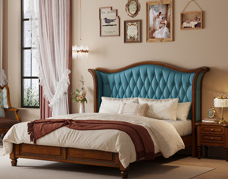 美式家具 美式輕奢實(shí)木床 復(fù)古軟包簡約奢華儲物婚床