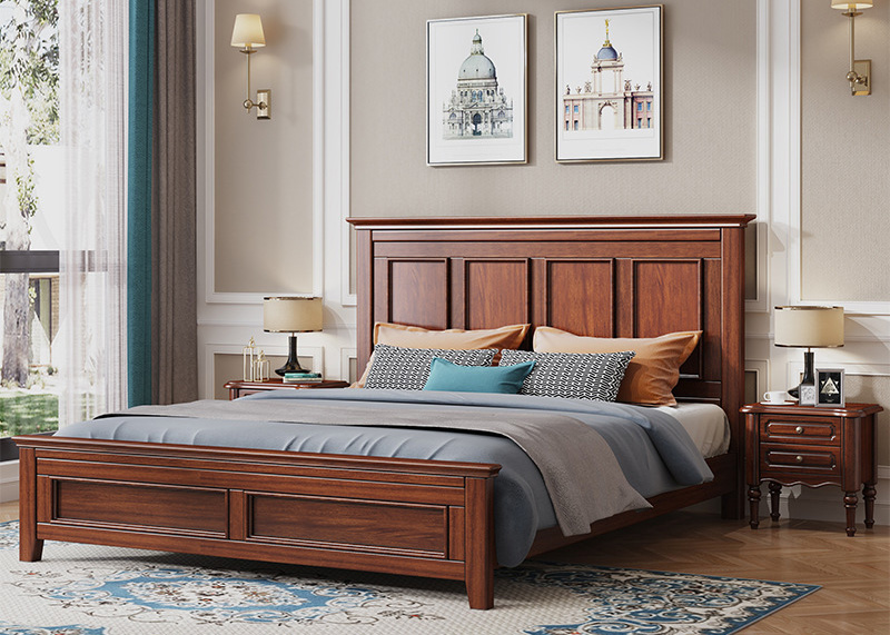 美式家具 美式復(fù)古鄉(xiāng)村雙人床 主臥做舊仿古實(shí)木床別墅床