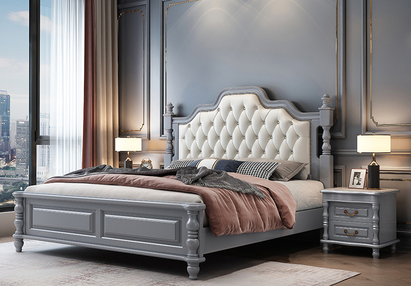 美式家具 美式實木床雙人床 簡約輕奢床室高箱儲物軟包床