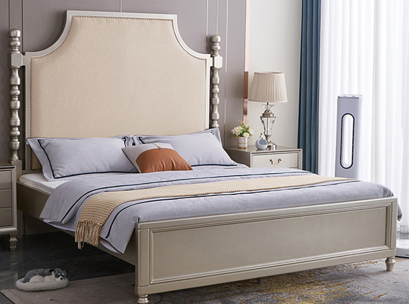 美式家具 簡約輕奢實木床 復(fù)古布藝床雙人軟包大床