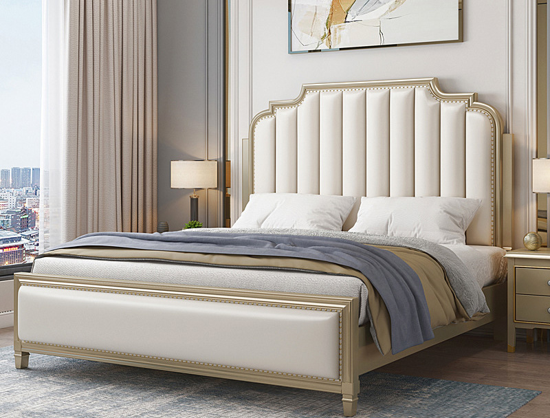 美式家具 輕奢實木床 現(xiàn)代簡約真皮奶油風(fēng)床