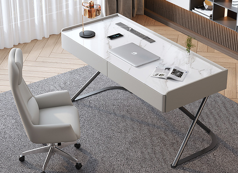 巖板書(shū)桌 輕奢現(xiàn)代學(xué)生家用書(shū)房書(shū)桌 簡(jiǎn)易不銹鋼腳辦公電腦桌