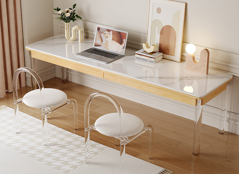 實(shí)木雙人書(shū)桌 巖板書(shū)桌學(xué)習(xí)桌 家用電腦桌懸浮長(zhǎng)條桌