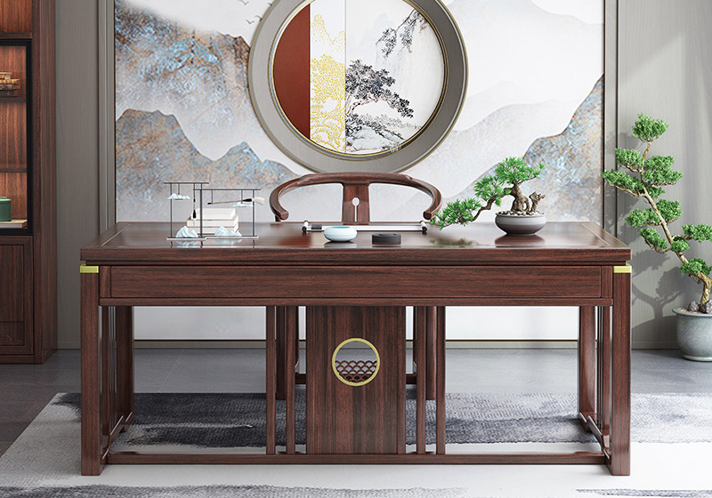 新中式書桌 金絲檀木書桌 輕奢書畫桌全實木簡約辦公電腦桌