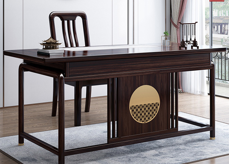 新中式書桌 胡桃木實木書桌椅 簡約辦公電腦帶抽屜桌子書房家具