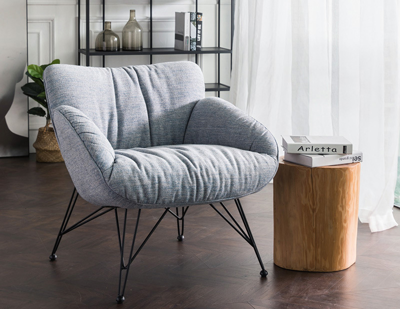 北歐棉麻 布藝鋼架單人軟包懶人沙發(fā)椅 家用陽臺(tái)個(gè)性休閑躺椅