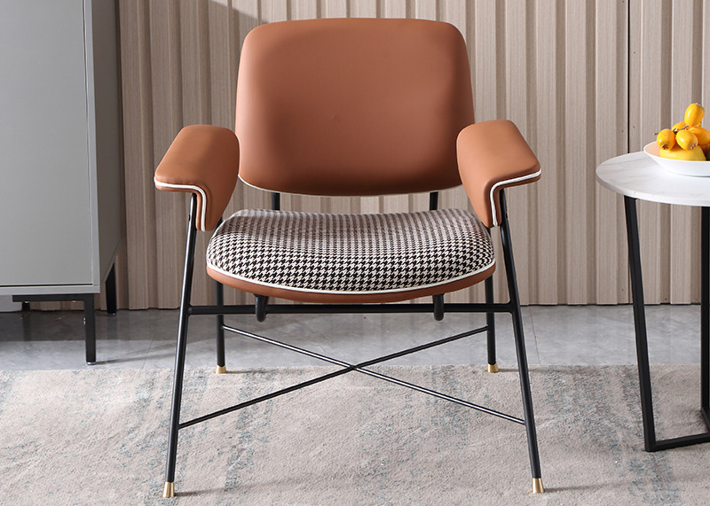 工業(yè)風(fēng)單人沙發(fā)椅 書房臥室辦公椅 千鳥格創(chuàng)意皮藝輕奢椅子