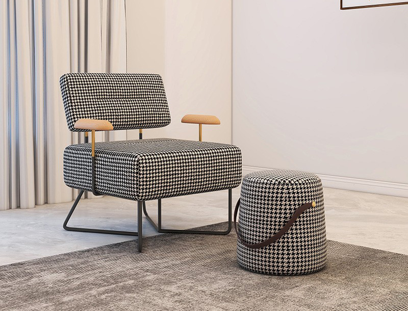 北歐千鳥格單人沙發(fā)椅 輕奢極簡單椅 臥室客廳懶人沙椅陽臺(tái)休閑躺椅