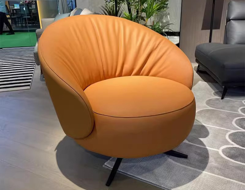 沙發(fā)椅 真皮休閑椅 旋轉(zhuǎn)椅單椅頭層牛皮羽絨軟包