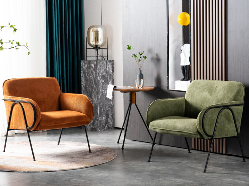 北歐單人沙發(fā) 輕奢簡約公寓小臥室陽臺休閑椅 復(fù)古燈芯絨布老虎椅