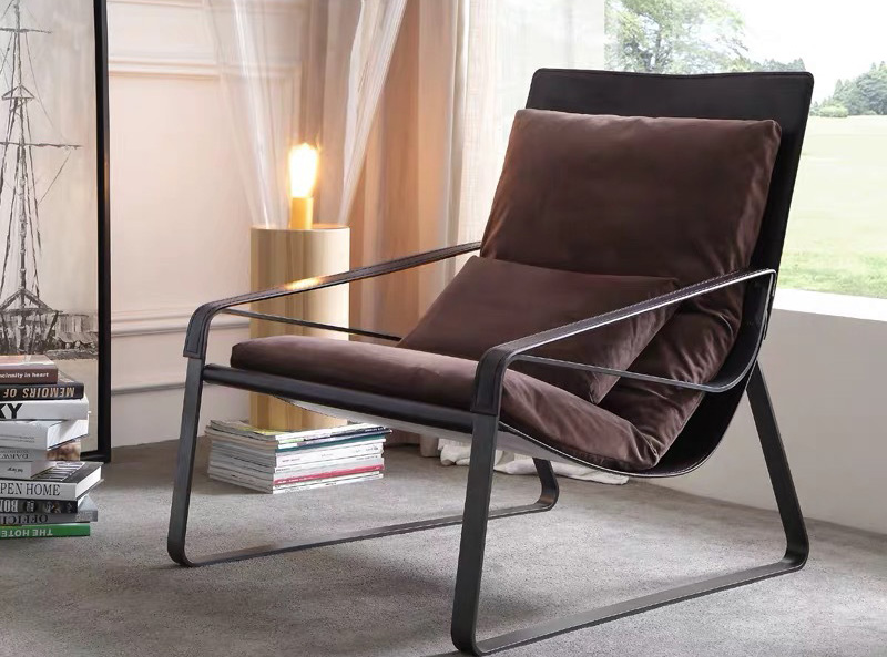 意式風(fēng)格單人沙發(fā) 北歐設(shè)客廳休閑椅子躺椅絨布座包老虎椅