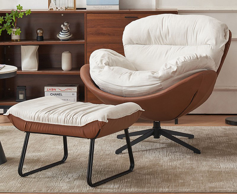 北歐單人沙發(fā)椅旋轉(zhuǎn)椅 鐵藝意式輕奢家用懶人靠背老虎椅子
