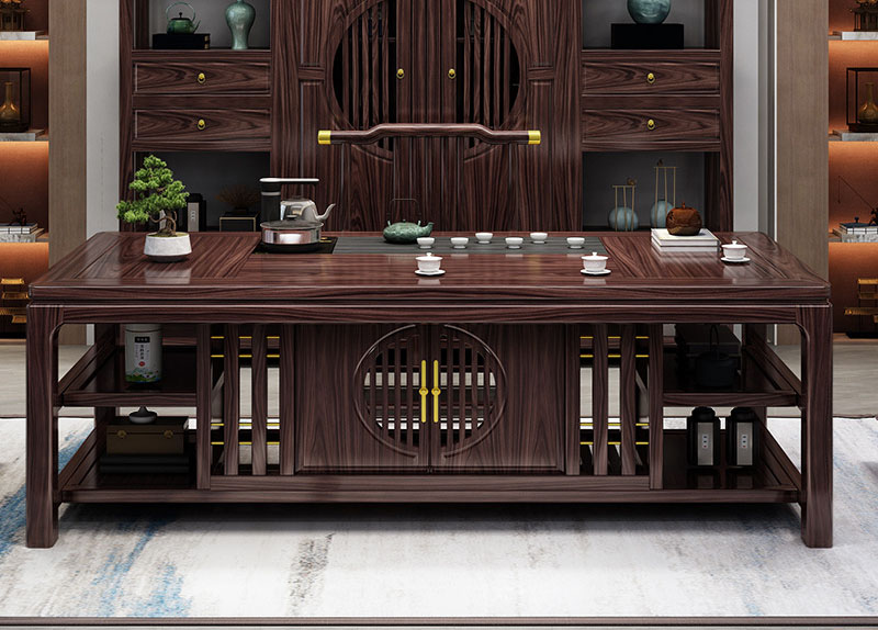 新中式茶桌椅組合金花梨木高端紅木辦公喝茶幾功夫泡茶燒水壺一體