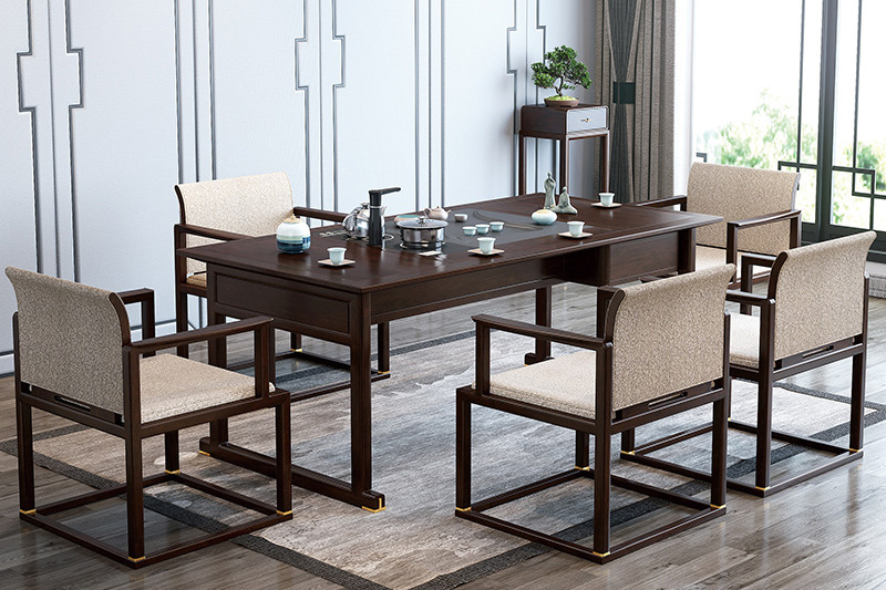 新中式茶臺(tái)椅組合實(shí)木辦公室功夫泡茶桌現(xiàn)代簡(jiǎn)約客廳家用禪意家具