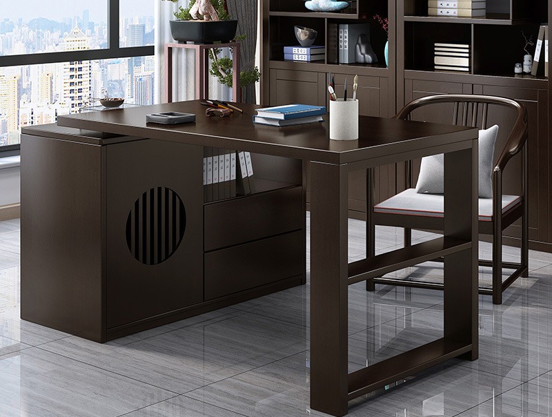 新中式實木書桌現(xiàn)代簡約書房家具套裝組合一字板家用辦公電腦桌子