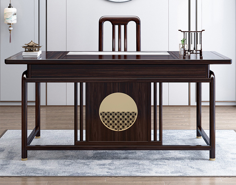 新中式胡桃木實木書桌椅組合現(xiàn)代簡約辦公電腦帶抽屜桌子書房家具